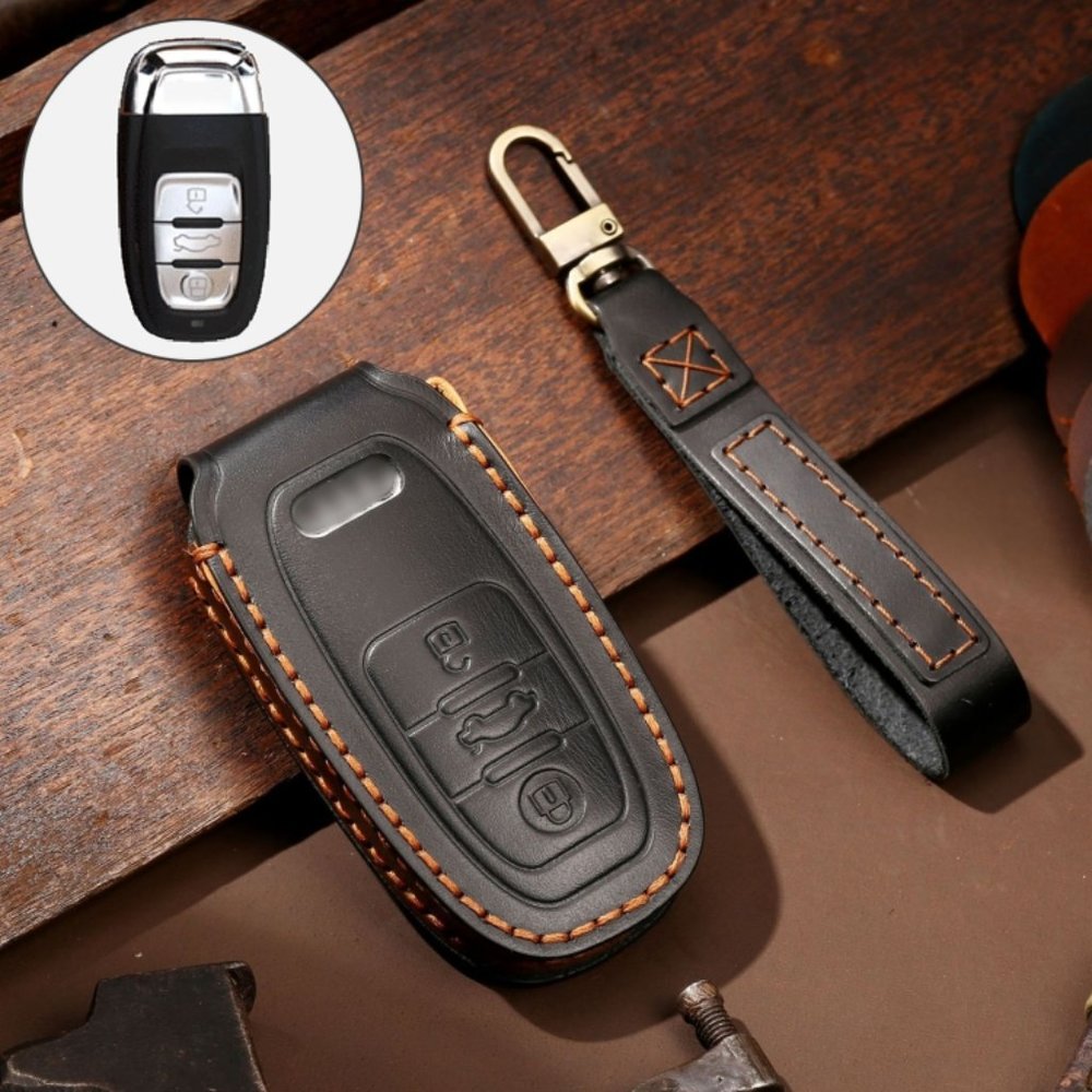 Audi  Leather Key Fob Cover Case Black#729